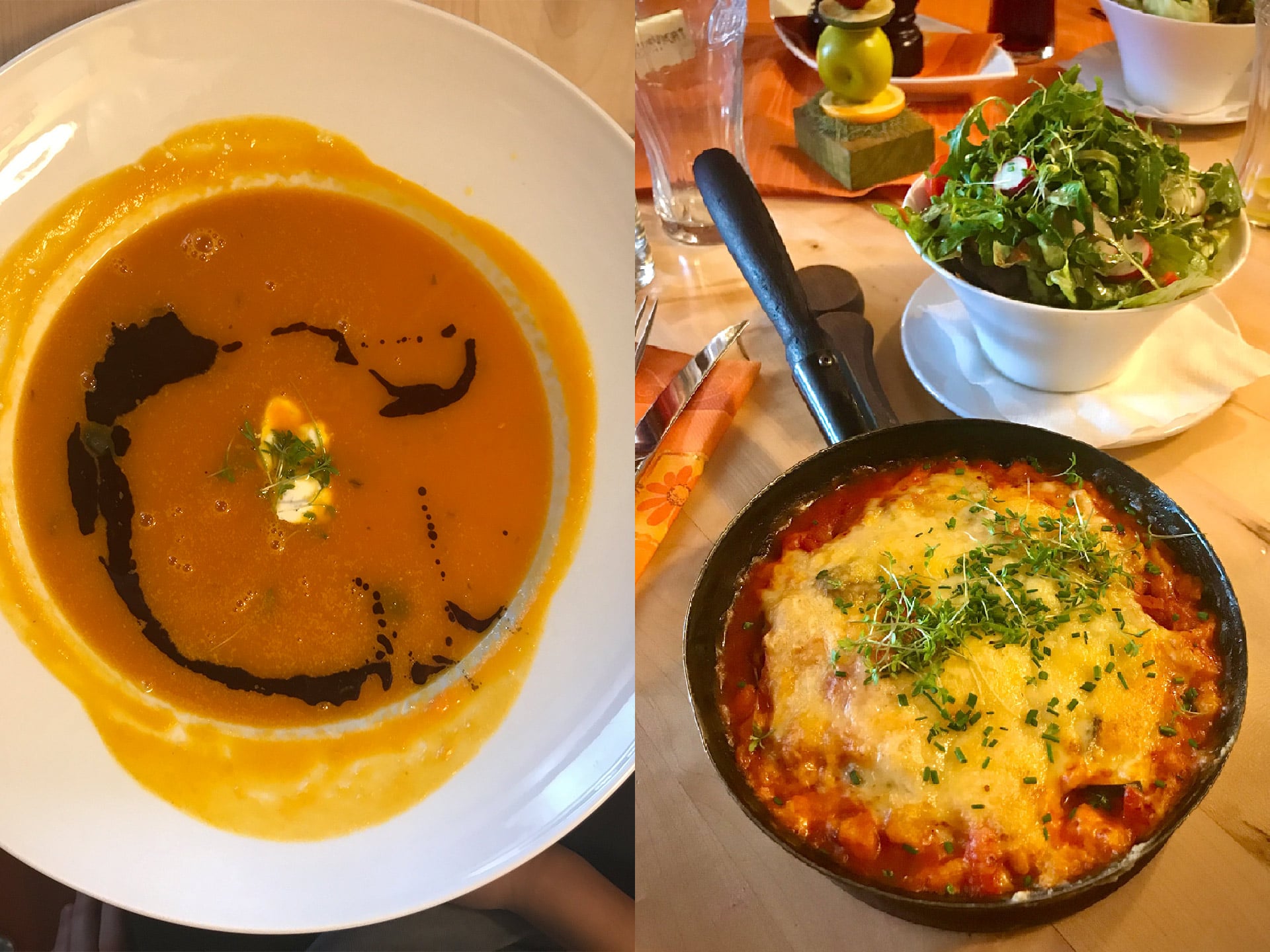 Suppe und Gemüselasagne mit Salat im Landhaus Restaurant Hazienda beim Faaker See